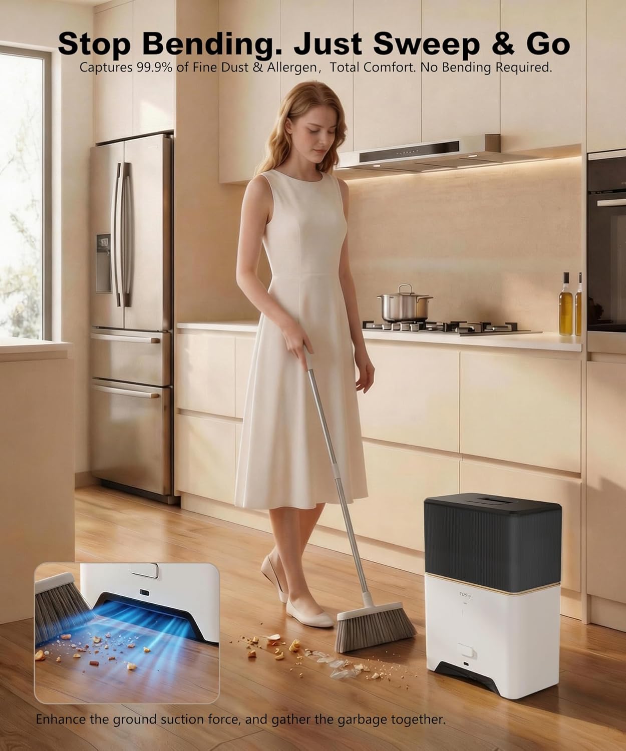 Touchless Vacuum Automatic Dustpan, Bagged Design with Replaceable Dust Bags