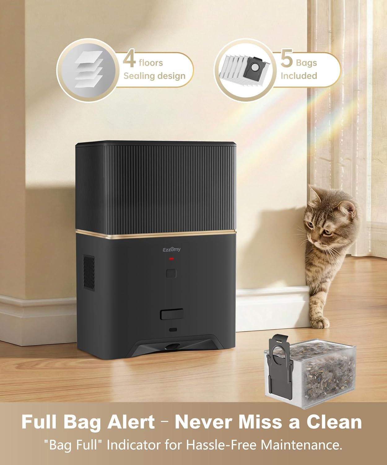 Touchless Vacuum Automatic Dustpan, Bagged Design with Replaceable Dust Bags