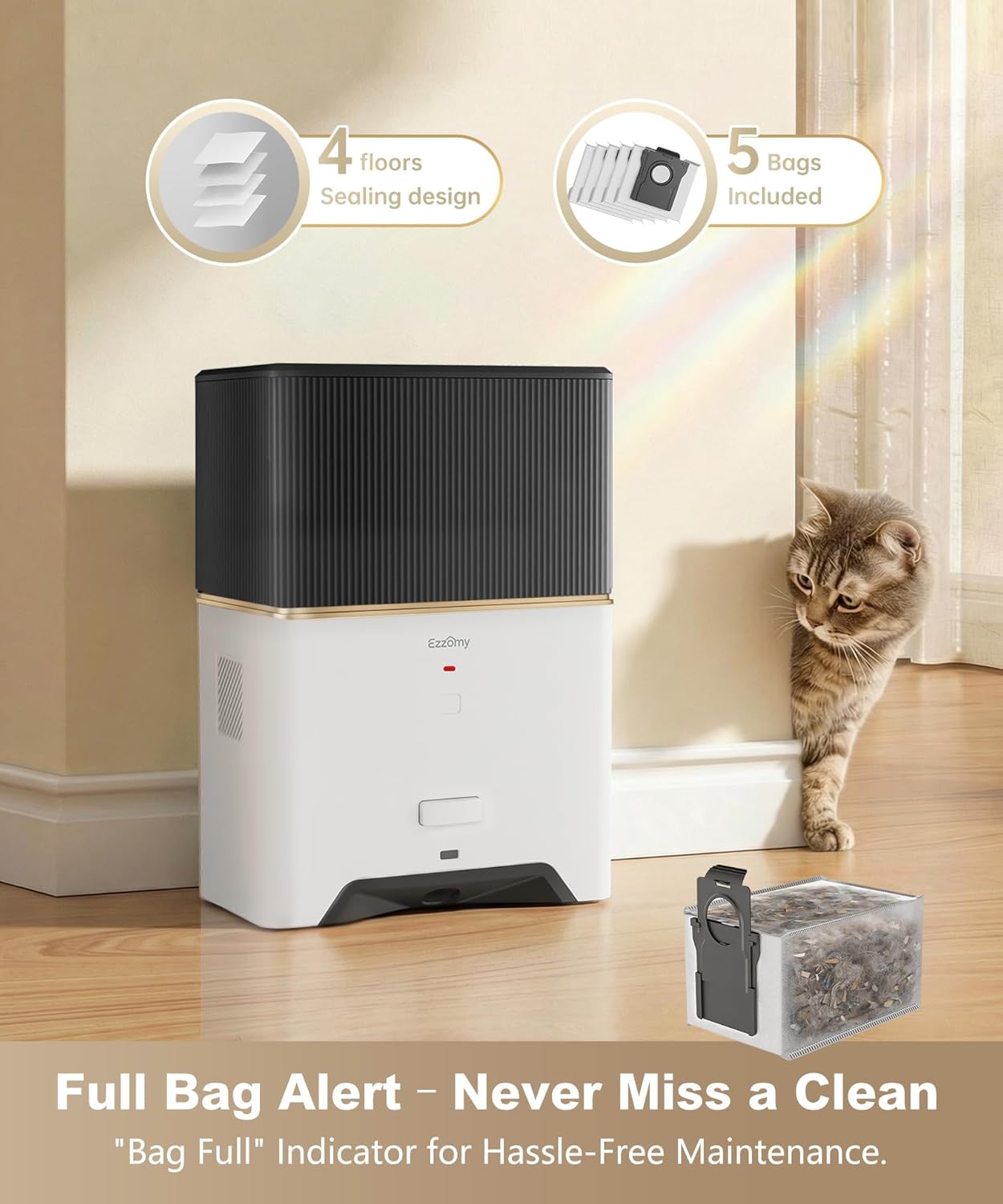 Touchless Vacuum Automatic Dustpan, Bagged Design with Replaceable Dust Bags
